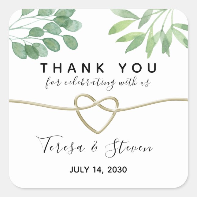 SiEucalyptus Greenery Wedding Thank You Square Sticker (Front)