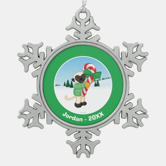 Sifaka Lemur Snowflake Pewter Christmas Ornament (Front)