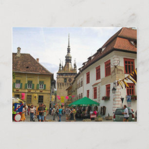 Sighisoara, CLocktower and tourists Postcard