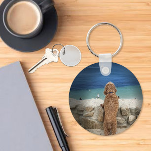 Sight Seeing Dog on the Beach Keychain