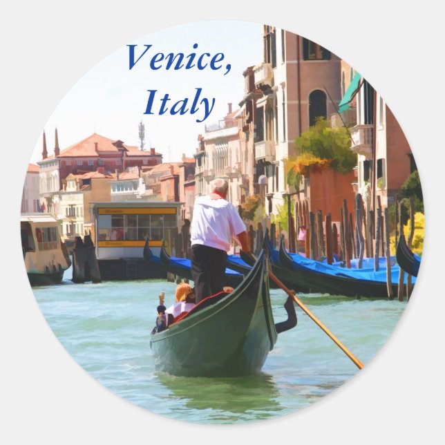 Sightseeing By Gondola Venice Italy Classic Round Sticker (Front)