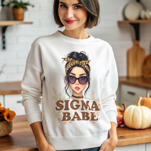 Sigma Babe GenZ Leopard Messy Bun Womens Gen Z  Sweatshirt