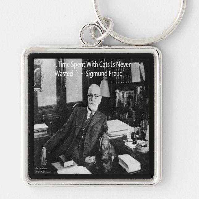 Sigmund Freud In His Office & Funny Cat Quote Keychain (Front)