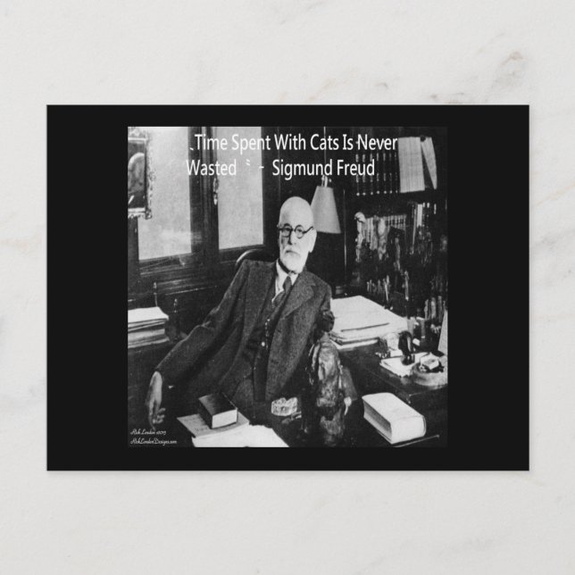 Sigmund Freud In His Office & Funny Cat Quote Postcard (Front)