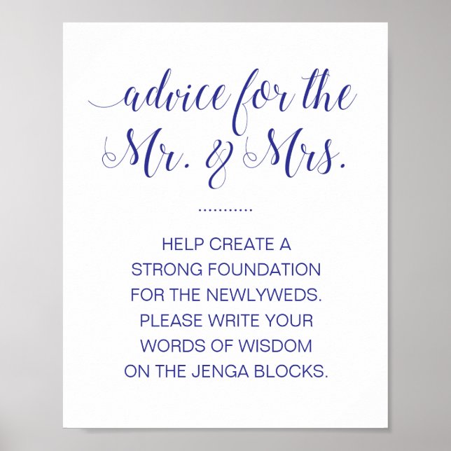 Sign a Jenga Block Elegant Navy Blue Wedding Sign (Front)