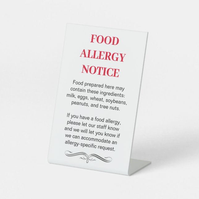 Sign - FOOD ALLERGY NOTICE List (Front)