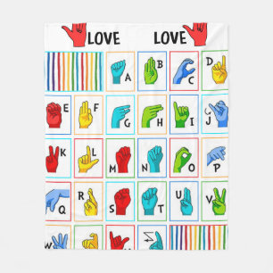Sign Language Alphabet Colours ASL Mom Love Fleece Blanket