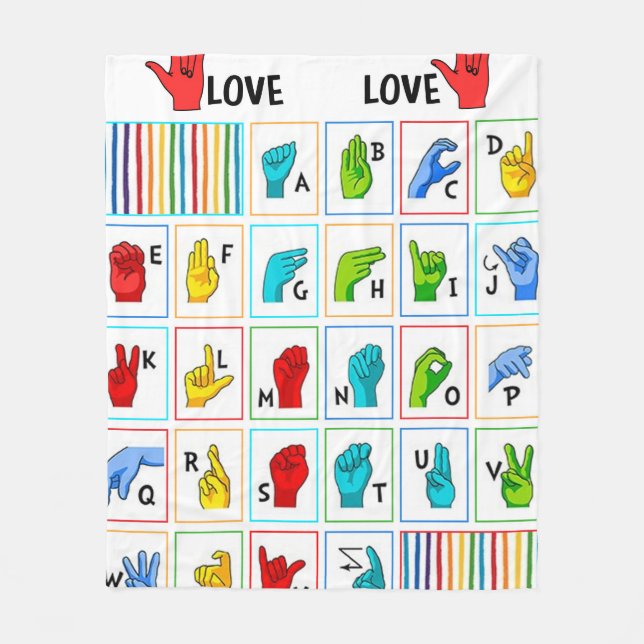 Sign Language Alphabet Colours ASL Mom Love Fleece Blanket (Front)