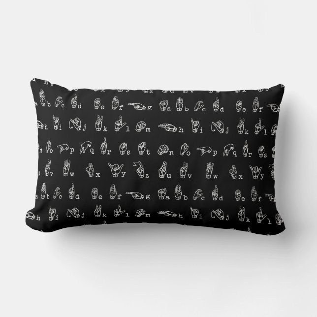Sign Language Alphabet // White on Black // Lumbar Pillow (Front)