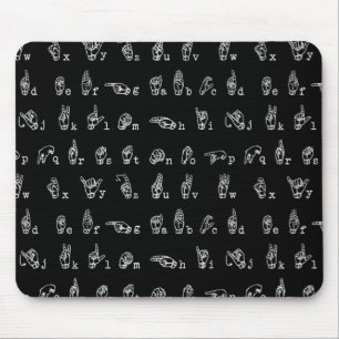 Sign Language Alphabet // White on Black // Mouse Pad