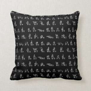 Sign Language Alphabet // White on Black // Throw Pillow
