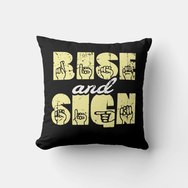 Sign Language ASL Rise and Sign Throw Pillow (Front)