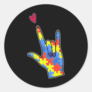 Sign Language Autism Awareness Colourful Puzzle Classic Round Sticker