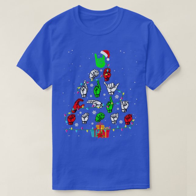 Sign Language Christmas Tree Merry Christmas Gifts T-Shirt (Design Front)