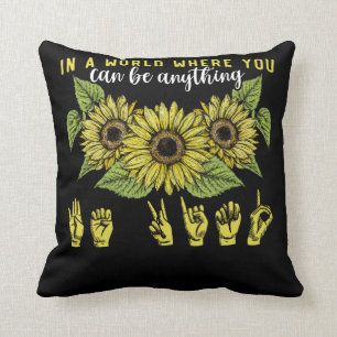 Sign Language Deaf Sunflower Be Kind Throw Pillow