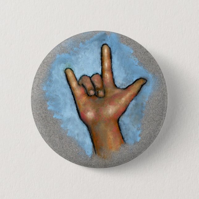 Sign Language: Hand Signing: I Love You: Pastel 2 Inch Round Button (Front)