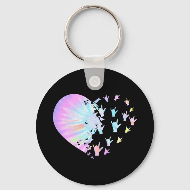 Sign Language Heart Support Trendy Deaf Awareness  Keychain (Front)