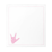 Sign Language I Love You Sign Pink Hearts Notepad