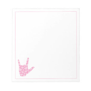 Sign Language I Love You Sign Pink Hearts Notepad
