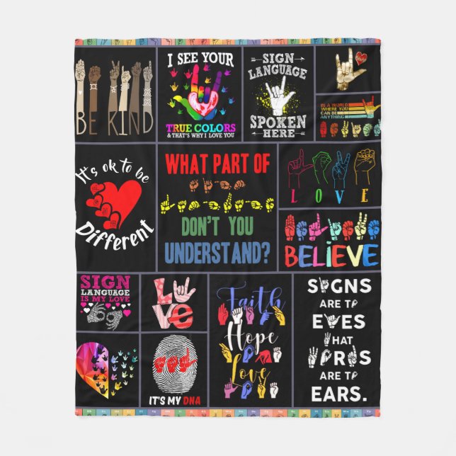 Sign language love bg ASL Mom Love Fleece Blanket (Front)