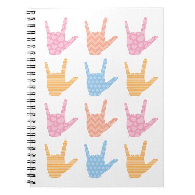 Sign Language Patterned I Love You Signs Notebook (Front)
