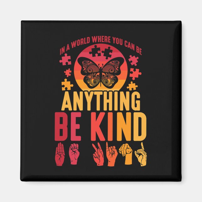 Sign Language Puzzle Deaf Butterfly  Magnet (Front)