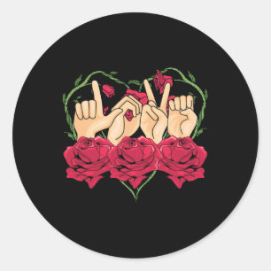 Sign Language Rose Heart Asl Awareness Deaf Person Classic Round Sticker