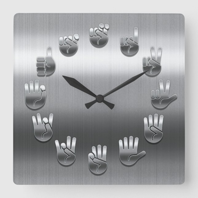 Sign Language -Stainless Square Wall Clock (Front)