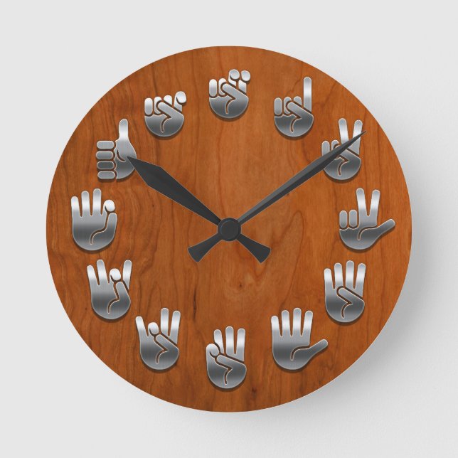 Sign Language -Woodgrain Round Clock (Front)