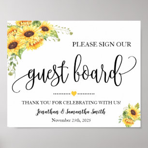 Sign our Guest board wedding shower sunflower sign