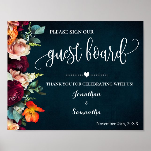 Sign our Guest Board Wedding Wine Navy Sign (Front)