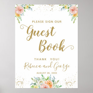 Sign our guest book floral dusk pink and gold