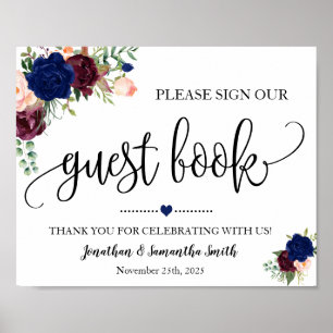 Sign our Guest book wedding shower navy burgundy