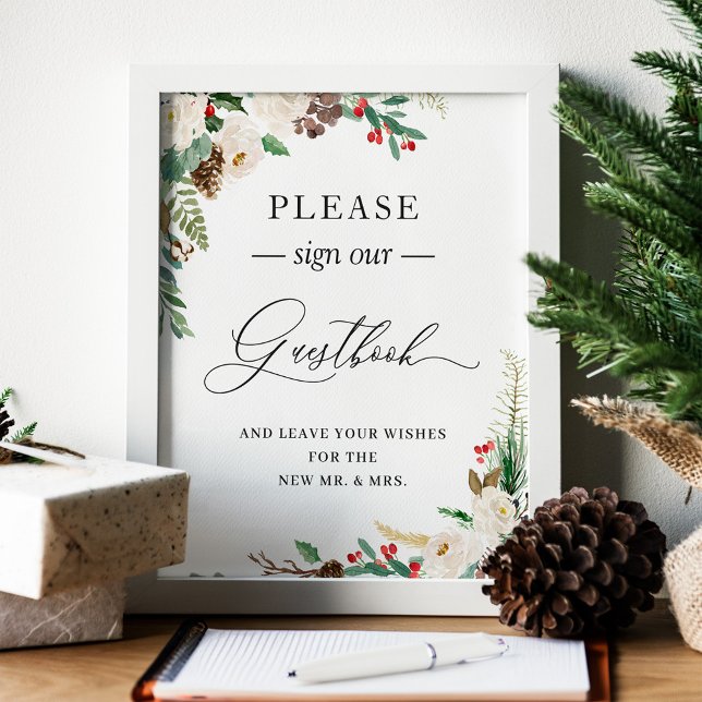 Sign Our Guestbook Rustic Winter Floral Berries (Creator Uploaded)