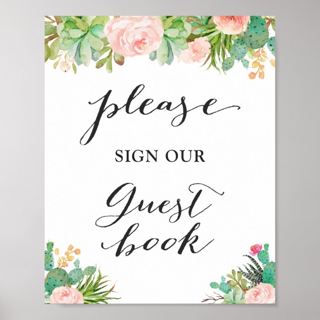Sign Our Guestbook | Succulent Cactus Floral (Front)