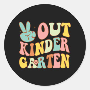Sign Out Kindergarten Last Days School Retro Groov Classic Round Sticker