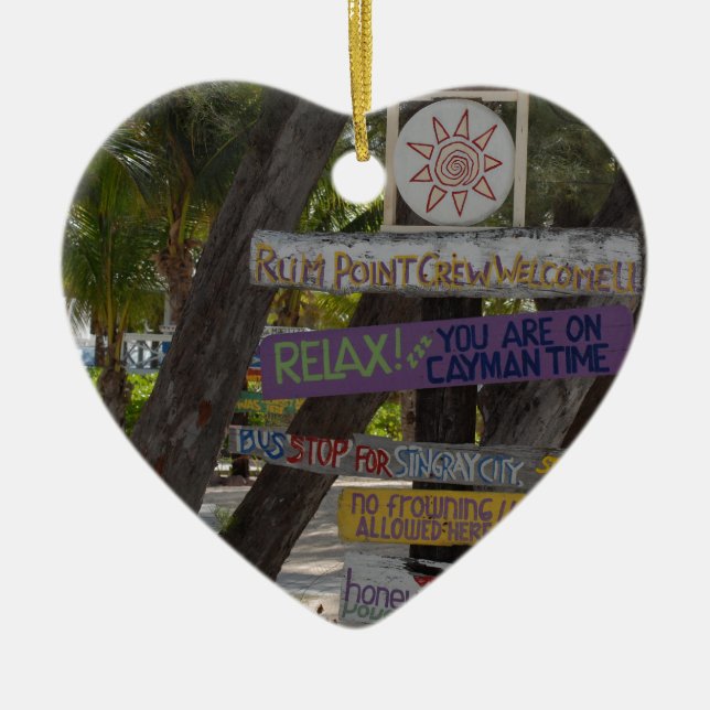 Sign post Rum Point Grand Cayman Ceramic Ornament (Front)