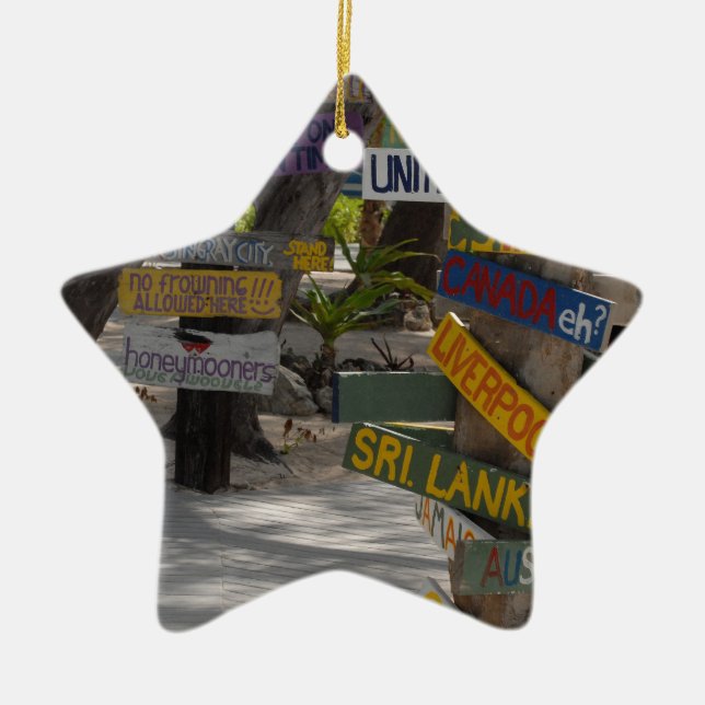Sign Post Rum Point Grand Cayman Ceramic Ornament (Front)