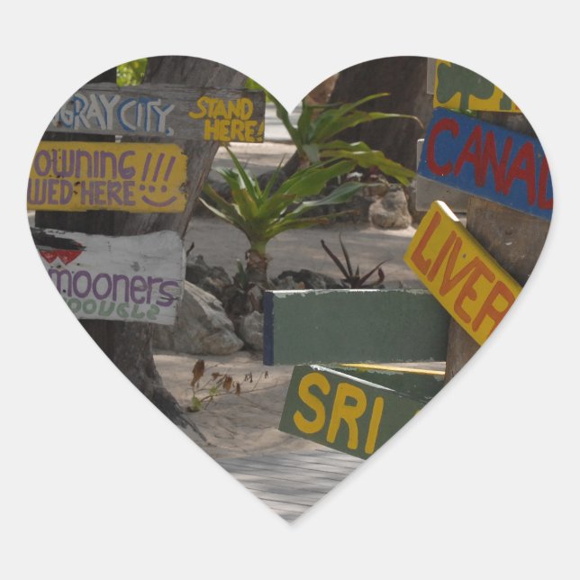 Sign Post Rum Point Grand Cayman Heart Sticker (Front)