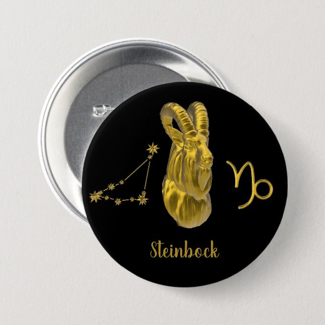 sign Steinbock, gold 3 Inch Round Button (Front & Back)