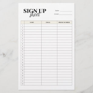 Sign up form template stationery