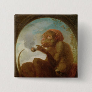Sign with a monkey smoking a pipe 2 inch square button