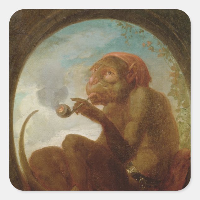 Sign with a monkey smoking a pipe square sticker (Front)