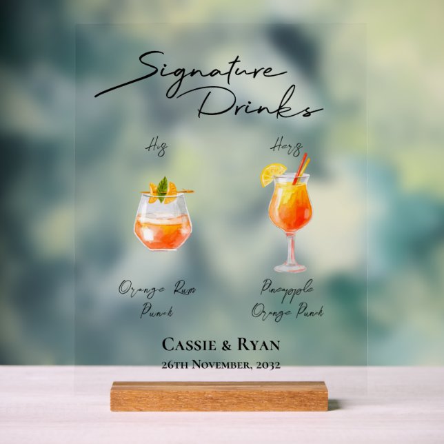 Signature acrylique moderne Boissons Mariage Bar S (Neutre)
