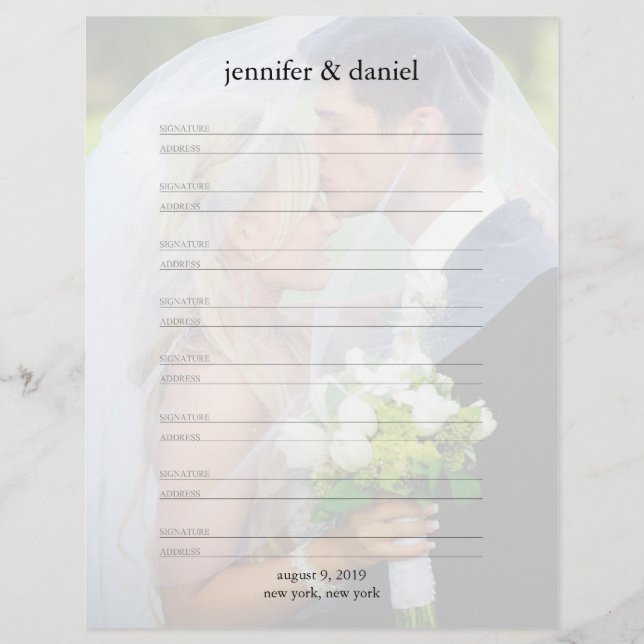 Signature Address Lined Wedding Guest Book Pages (Front)