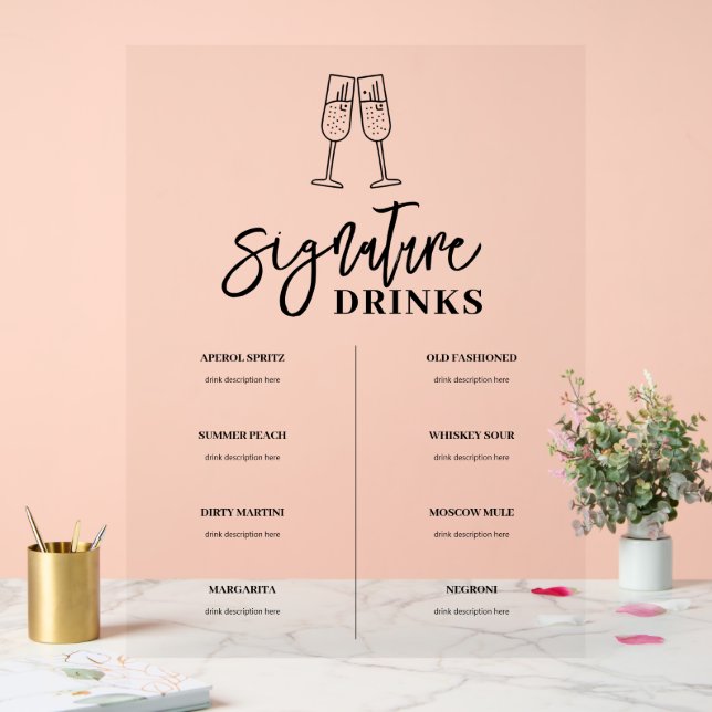 Signature Barre de boissons Menu Signal acrylique (Mariage)