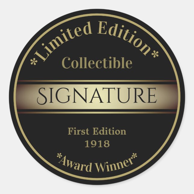 Signature Black and Gold  Collectable Product Classic Round Sticker (Front)