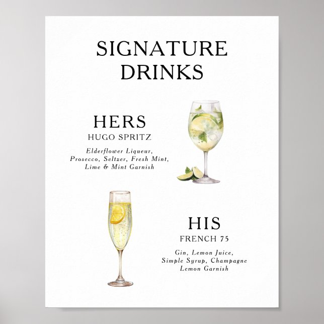 Signature Boissons Mariage Cocktail Menu Poster (Devant)