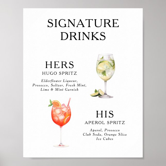 Signature Boissons Mariage Cocktail Menu Poster (Devant)