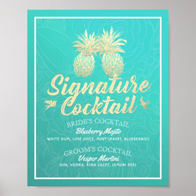 Signature Cocktail Drink Menu Wedding Decor Poster (Front)